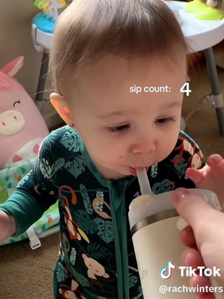 One mum counts her child’s sips. Picture: TikTok/rachwinters