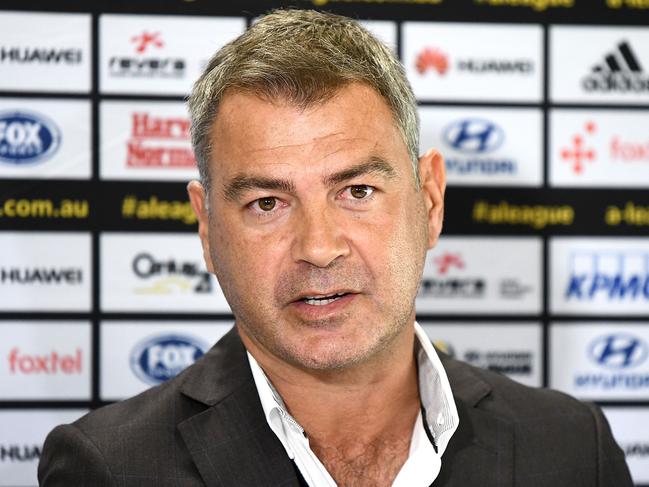 WELLINGTON, NEW ZEALAND - MAY 30:  Mark Rudan addresses the media at a Wellington Phoenix A-League press conference after being appointed new head coach at Westpac Stadium on May 30, 2018 in Wellington, New Zealand. Rudan has signed a two-year deal with the club.  (Photo by Elias Rodriguez/Getty Images)