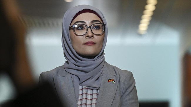 Senator Fatima Payman holds a press conference after crossing the floor to support the Greens' motion to have the Senate recognise Palestine as a state. Picture: NewsWire / Martin Ollman