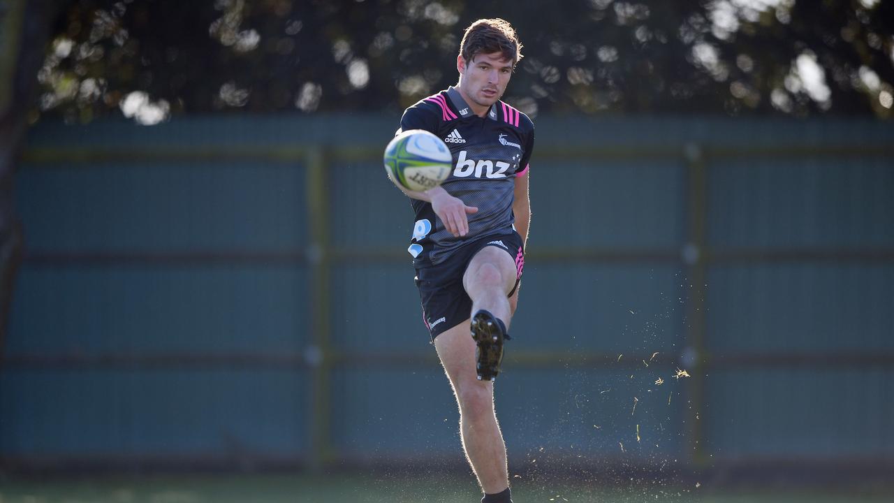 George Bridge takes part in a drill during a Crusaders Super Rugby training session.