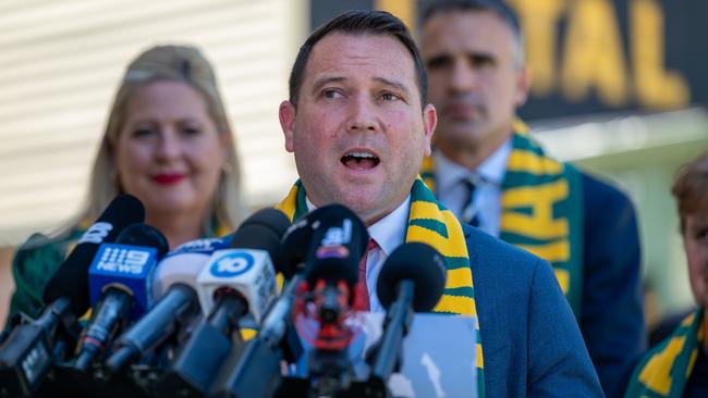 Football Australia CEO James Johnson speaking at a press conference at Adelaide Oval. Picture: NCA NewsWire / Naomi Jellicoe