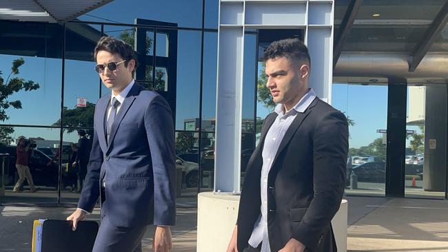 Brandon Reece Barakat (right) leaving court beside lawyer Jordan Roles. Picture: Jessica Paul