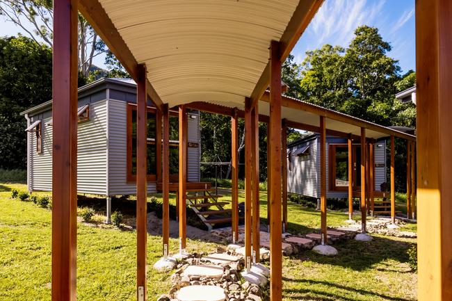 The Mount Jukes Eco Resort, built from scratch by yoga aficionado David Deakin, holds glamping tents and a half-moon shaped house that face Mt Jukes and Mr Deakin says the â€œenergyâ€ of the property has to be experienced to be understood. Picture: Contributed