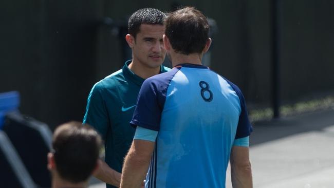 Tim Cahill meets Frank Lampard at the NYCFC Training Centre pitch.