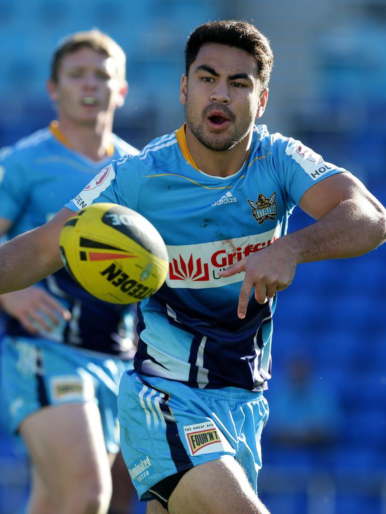 Jahrome Hughes playing for the Titans in the Holden Cup. Picture: Adam Head