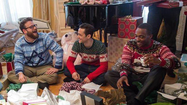 Seth Rogen, Joseph Gordon-Levitt and Anthony Mackie all star in the Christmas comedy, The Night Before. Picture: supplied