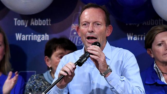 Former Prime Minister and Warringah Liberal candidate Tony Abbott concedes defeat at Manly Leagues Club in Brookvale, Sydney, Saturday, 18 May, 2019. (AAP Image/Bianca De Marchi)