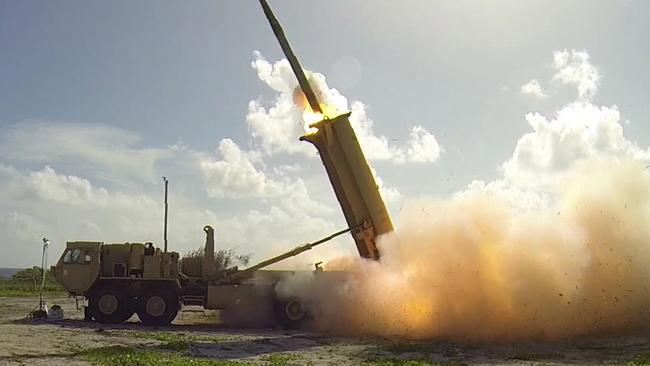 A Terminal High Altitude Area Defence (THAAD) interceptor is seen above. Picture: AFP/DoD/Missile Defence Agency/Ben Listerman