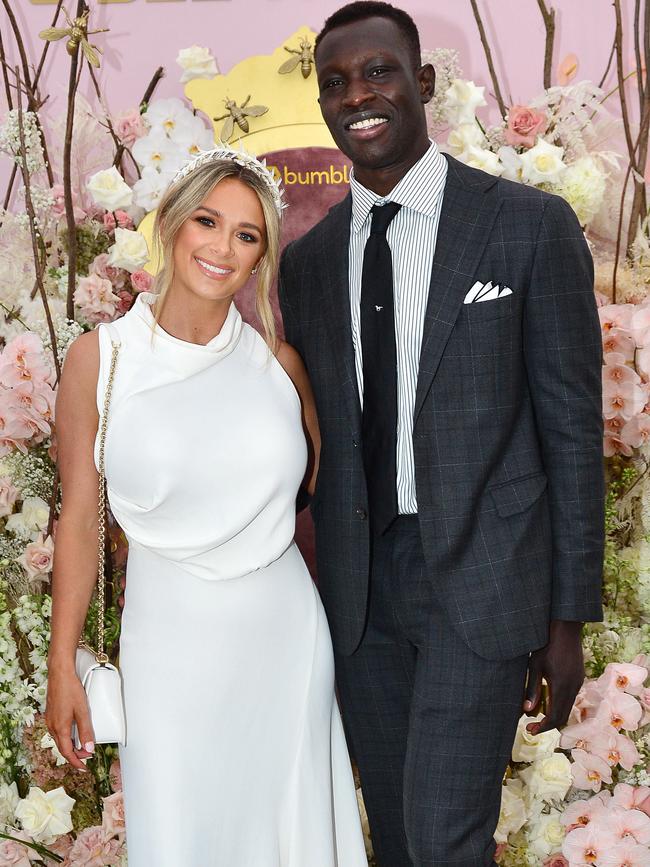 Majak Daw and Emily McKay in the Birdcage at Derby Day. Picture: Nicki Connolly