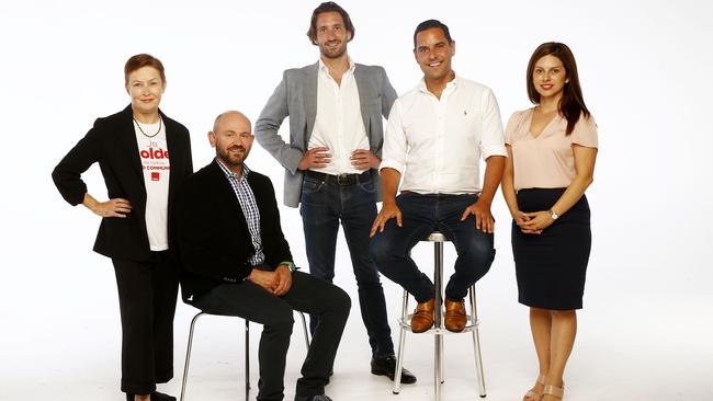 Labor Party Candidate Jo Holder, Greens party candidate Jonathan Harms, Liberal party Candidate Lyndon Gannon, incumbent independent Alex Greenwich and Small Business party Candidate Fiona Douskou , all running for the seat of Sydney. Picture: John Appleyard