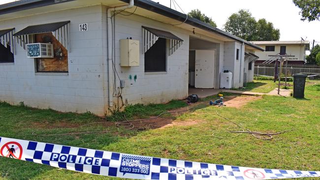 Police on the scene following the deaths of two toddlers in the remote Indigenous community of Woorabinda outside of Rockhampton on Friday night. Picture: Emma McBryde