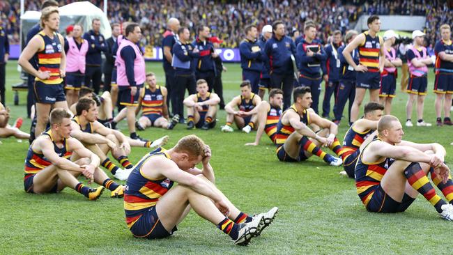 Adelaide Crows player sin the wake of the Richmond Tigers’ Grand Final win. Picture: Sarah Reed