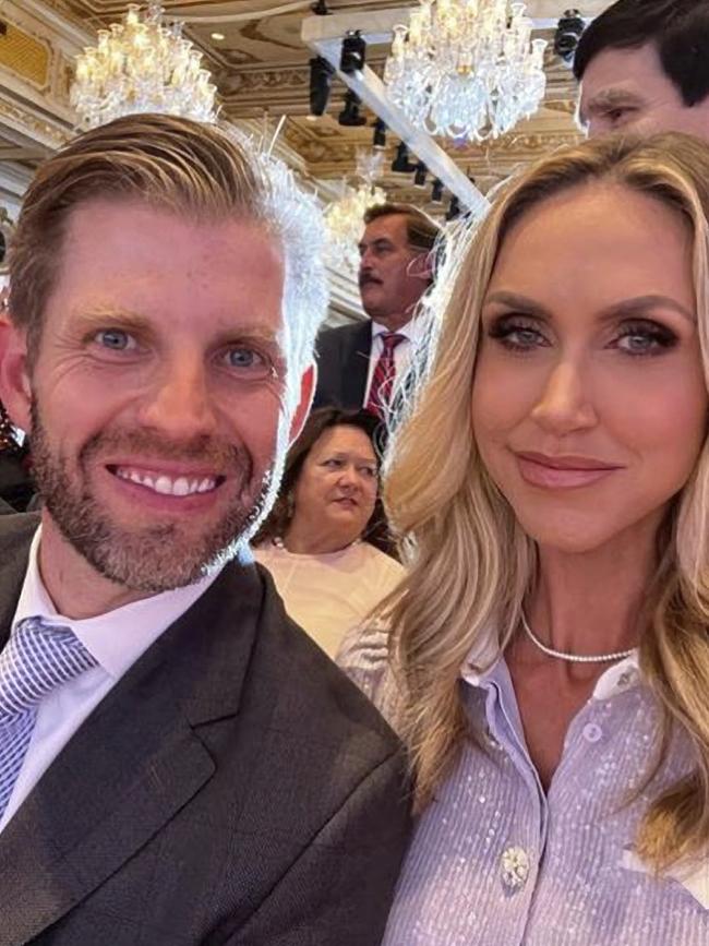 Eric and Lara Trump at a 2022 event at Mar-a-lago where Donald Trump announced his intention to run for president in 2024.