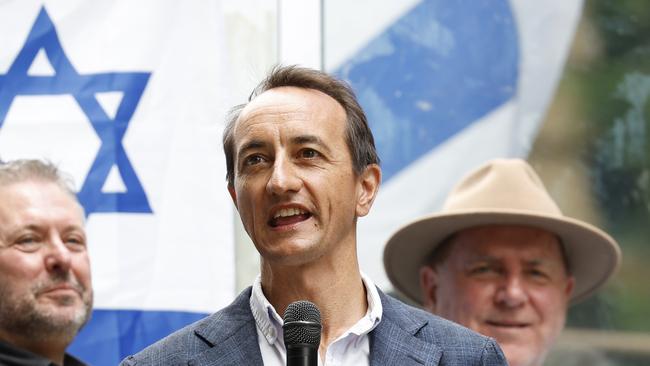 Liberal Senator Dave Sharma speaking at the Enough is Enough rally against anti-Semitism. Picture: Richard Dobson