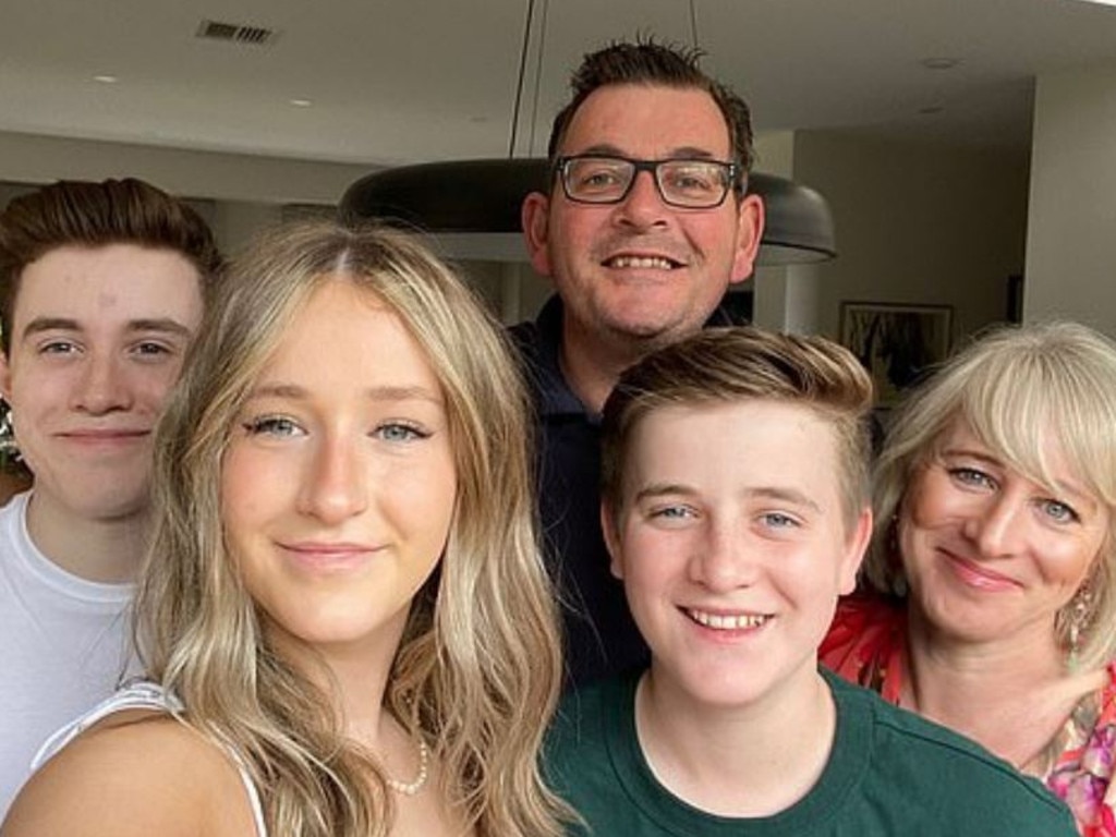 Daniel Andrews with his wife Cath and three children Noah, Grace and Joseph, on Christmas Day 2021. Source: Facebook