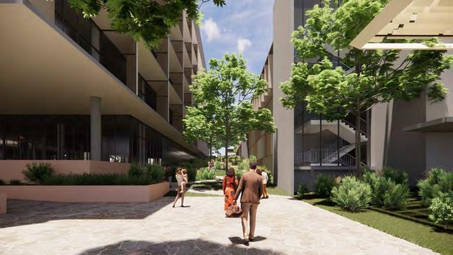 An artist impression of the landscaped South Street plaza and forecourt, and the adjacent multi-storey car parking facility from South Street. Picture: dwp architects