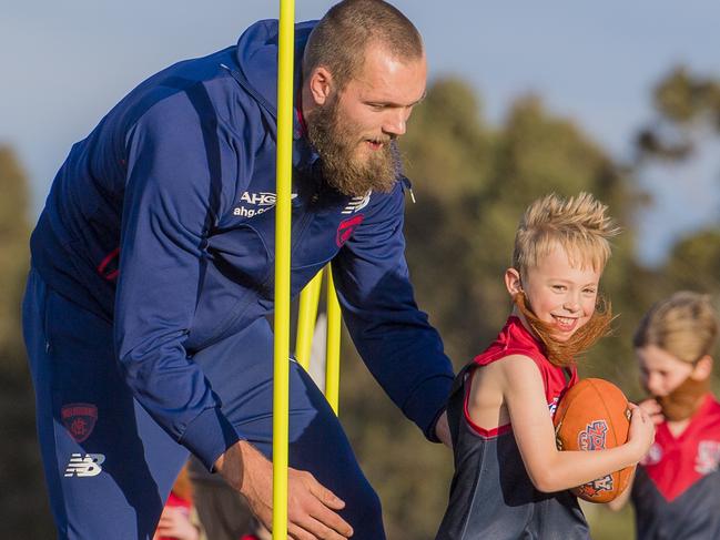 Future footy stars a taste of match play in a safe, fun and indoor environment at Westfield Airport West. Picture: Jason Edwards