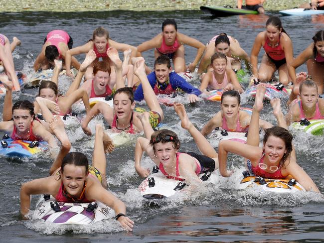 North Queensland’s fastest nippers train at the Smithfield wake park ahead of the Surf Life Saving Queensland’s (SLSQ) Youth State Championships at Alexandra Headland. Picture: Anna Rogers