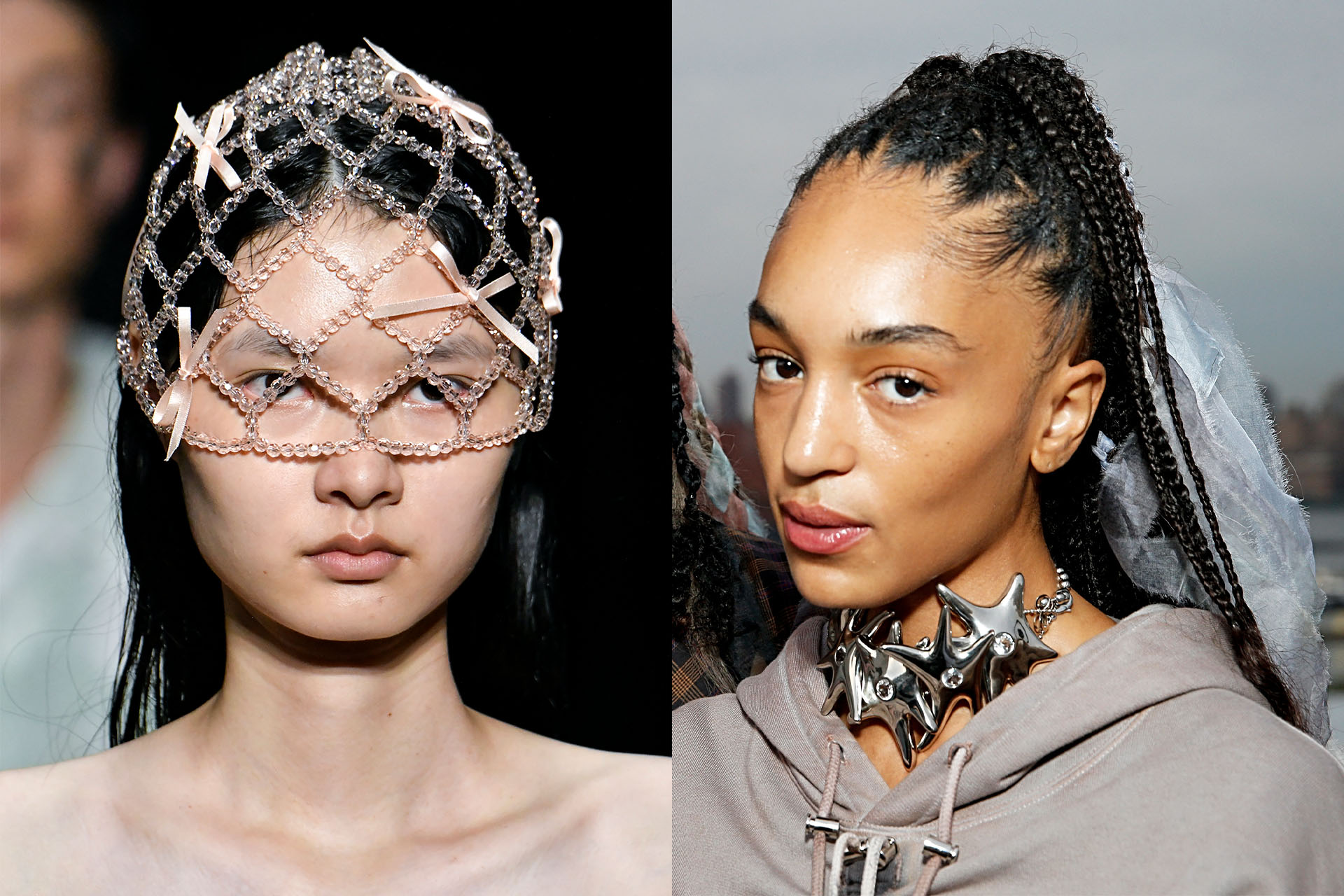 <h3>Headdresses</h3><p>Back in the land of accessories yet beyond simple headbands and bows, headdresses are proving to be one of the season's biggest bridal hair trends. Where once veils, tiaras and other assortments of headpieces where regaled to a bygone era, a contemporary injection into the design and style of these accessories, informed by more current vintage trends, have seen a rise in head coverings and attachments for brides.</p><p>At Simone Rocha, the whole show was a bride's dream, and the headdress brief was met with little restraint. Along with beaded floral decorations, Rocha showcased more than one bejewelled and ribboned head piece that acted as an oversized cap. Though a little much, and a little impractical for a wedding day maybe, the concept of beaded and bejewelled headpieces hold great promise for the summer wedding season, when other heavier headdresses might feel too cumbersome.</p><p>Similarly, at Collina Strada, hair was adorned with a plethora of accessories woven into braids, buns and ponytails. From doily-esque misshapen headbands to gossamer fabrics woven into plaits, Strada took whimsy and altered it for the contemporary bride's beauty look. Sheer material interwoven into the hair to create a low-maintenance veil was a standout, and a great way to "wear" a veil without actually doing so&mdash;a look we expect to see trending big-time throughout the wedding season ahead.</p>