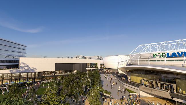 An artist impression of the new-look Melbourne park, it shows a new show court to be built between Rod Laver Arena and Melbourne Arena.