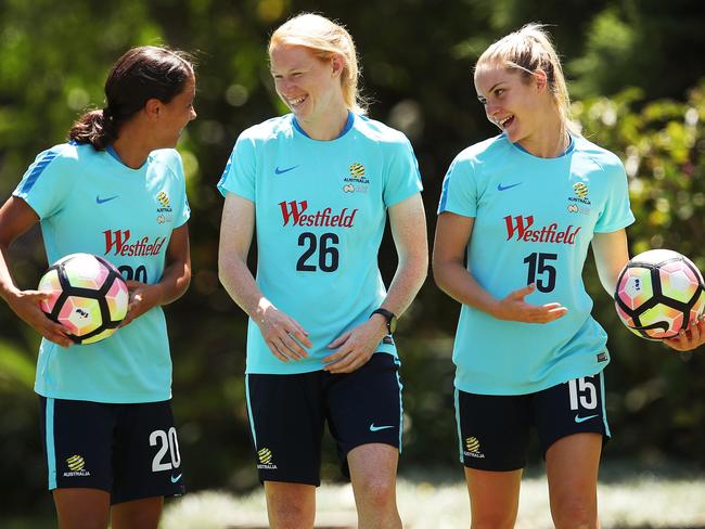 Matilda players Sam Kerr, Clare Polkinghorne and Ellie Carpenter.