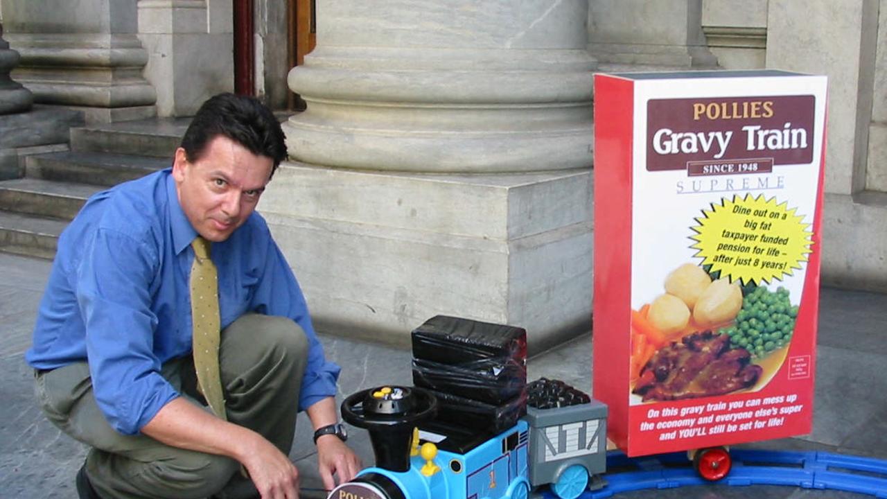  SA politician Nick Xenophon and his gravy train outside Parliament House, Adelaide, in 2004.