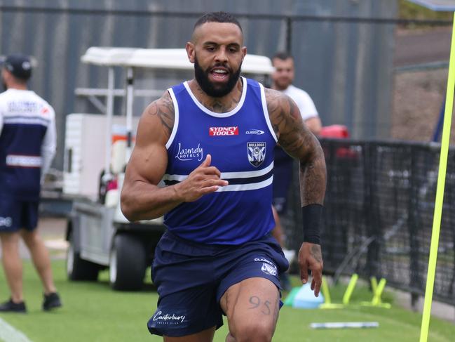 Josh Addo-Carr and Tevita Panga Jnr first day at Bulldogs preseason training. Photo: Bulldogs