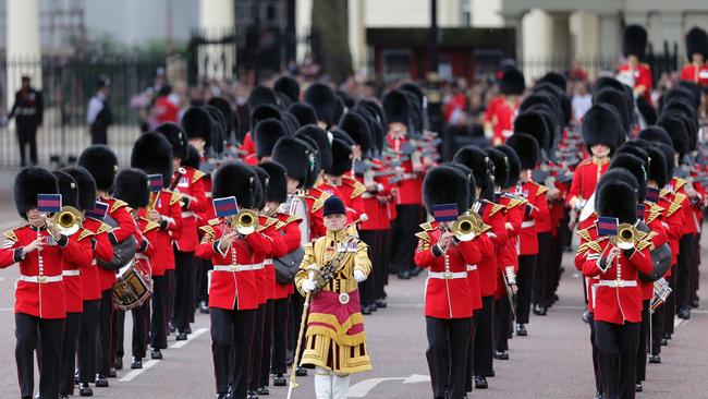 The Queen's guard during the Trooping the Colour parade at Buckingham Palace, which cause “discomfort” for the Monarch. Picture: Getty.