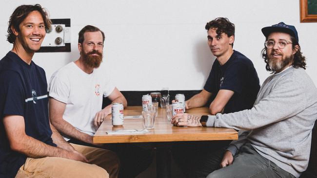 Since its launch in July 2020, the label started by co-founders (L-R) Jordy Smith, Andy Miller, Ben Holdstock and Peter Brennan has gone on to be stocked at many places. Picture: Nikki To