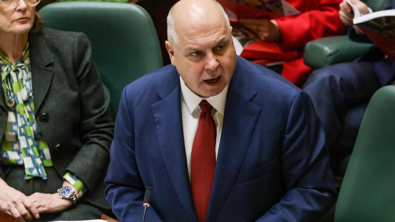 Victorian Treasurer Tim Pallas hands down the state budget in Parliament House on Tuesday. Picture: NCA NewsWire / Ian Currie