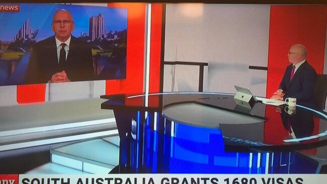 Breaking bread: The Kenny Report presenter Chris Kenny interviews South Australian Innovation and Skills Minister on Sky News Australia. Supplied