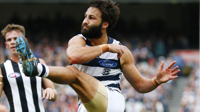 Jimmy Bartel won’t shave his beard or cut his hair until after the Grand Final to raise awareness. Picture: Colleen Petch