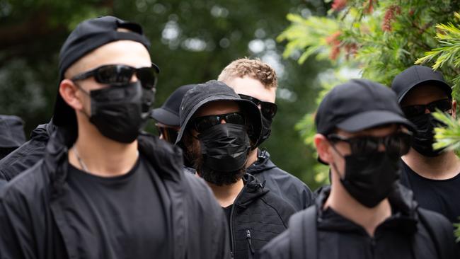 Members of the National Socialist Network in North Sydney on Friday. Picture: Tom Parrish