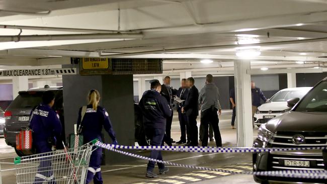 The police operation in the carpark of Strathfield Plaza in Strathfield. Picture: Toby Zerna.