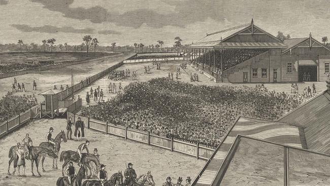 The opening meeting at Rosehill Racecourse in 1885. Picture: Courtesty of Mitchell Library, State Library of NSW