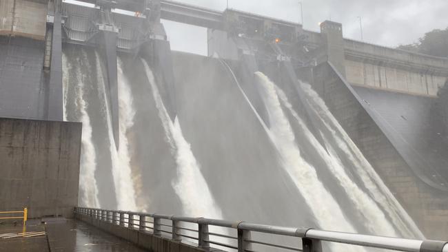 The rising waters put urgency into debate about whether or not the wall should be lifted on the Warragamba Dam. Picture: Water NSW