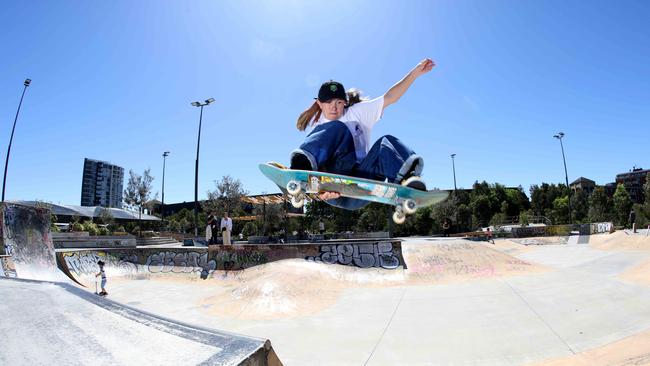 Aussie professional skateboarder Haylie Powell. Picture: Damian Shaw