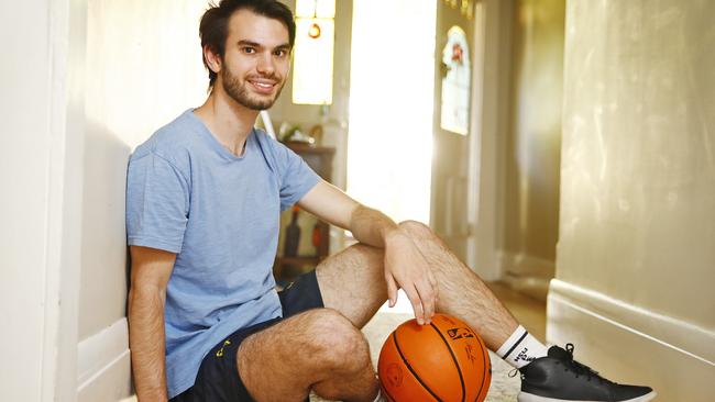 John Economides pictured at home recovering from COVID-19 and myocarditis. Picture: Sam Ruttyn