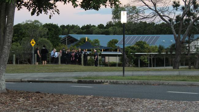 Police outside The Lakes College in North Lakes on Tuesday. Picture: Alan Quinney