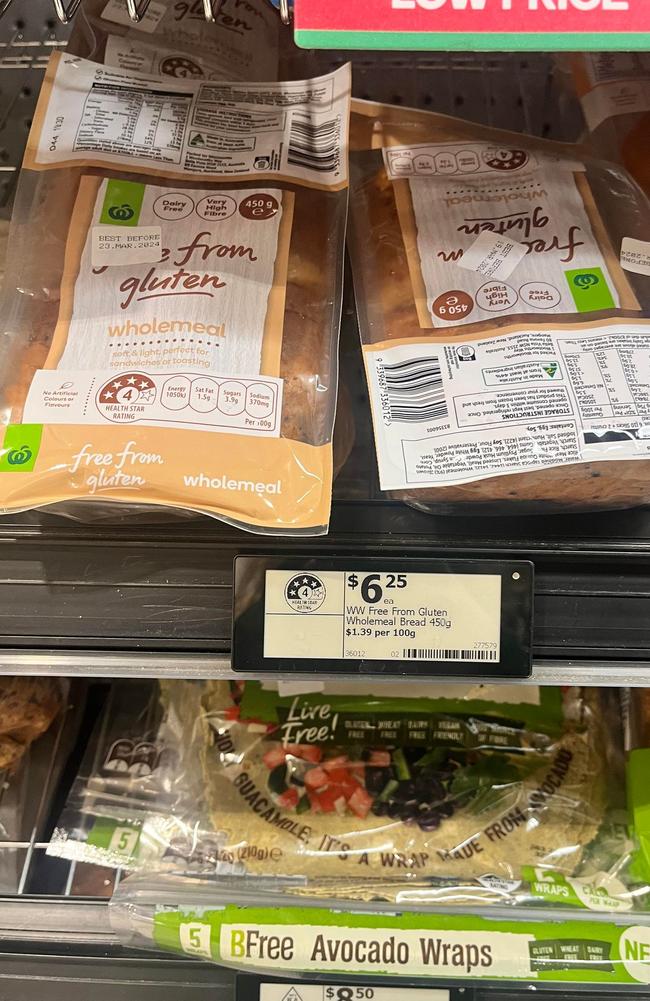 A homebrand loaf of gluten free wholemeal bread costs $6.25. Picture: news.com.au