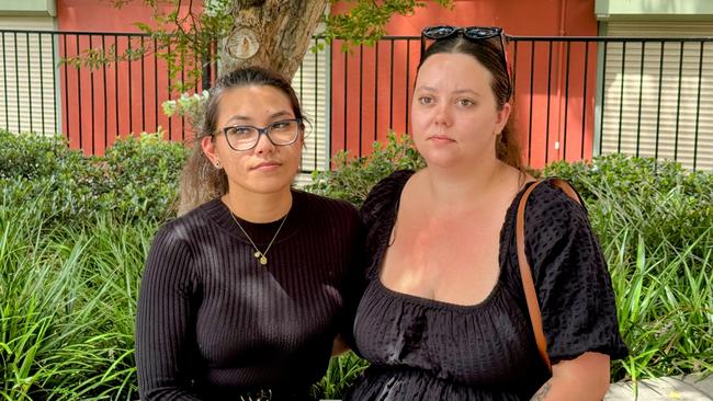 Tianna Humphreys (left) with her best friend Caitlin Weir outside Wollongong District Court on Monday. Picture: Dylan Arvela