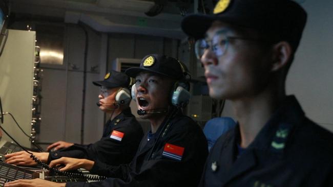 Soldiers of the navy of the Chinese People's Liberation Army conduct operations during joint combat exercises and training around the Taiwan Island in August 2022. Picture: Xu Chen/ Xinhua via AFP