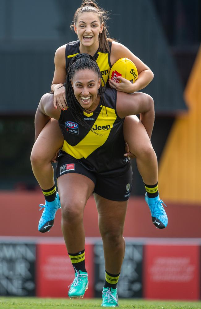 Richmond’s Sabrina Frederick and Monique Conti are pumped for Friday night. Picture: Jay Town