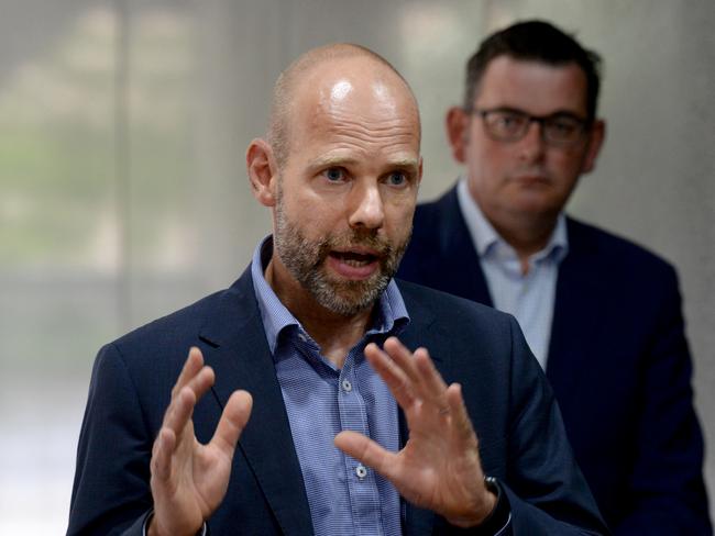 Covid commander Jeroen Weimar, pictured with Premier Daniel Andrews, launched a legal bid to keep the Supreme Court ruling secret for five years. Picture: Andrew Henshaw