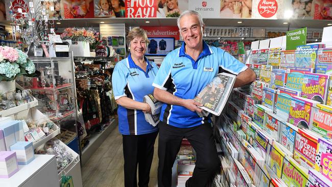 Port Mall Newsagency owners Leoni and Philip Jenner in their store at Port Adelaide. Picture Mark Brake