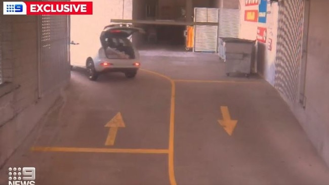 David Sean Bainbridge drives a stolen car away from a Palm Beach grocery store. Picture: Nine News