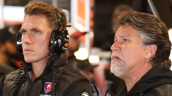 Co-Owners of the Walkinshaw Andretti United Racing Team Ryan Walkinshaw (left) and Michael Andretti at Mount Panorama for the Bathurst 1000. Picture: Tim Hunter.