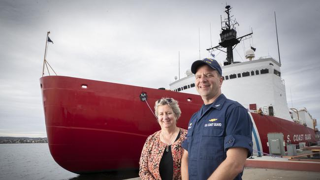 US Coast Guard Cutter Polar Star, Commanded by Captain Keith Ropella, with US Consul General to Melbourne Kathleen Lively in Hobart. Picture: Chris Kidd