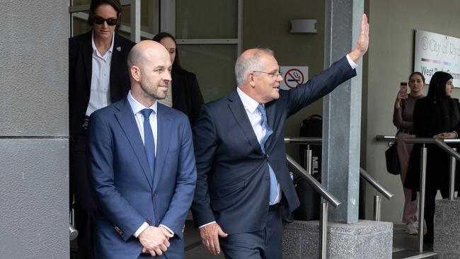 Prime Minister Scott Morrison with Simon Kenney in Bennelong, Sydney. Picture: Jason Edwards