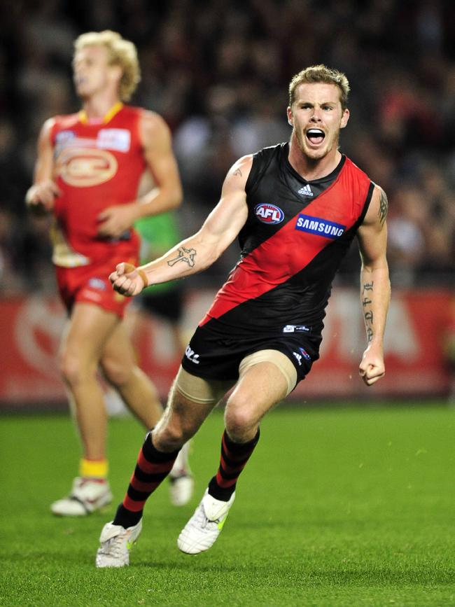 Kyle Reimers celebrates his eighth goal against Gold Coast.